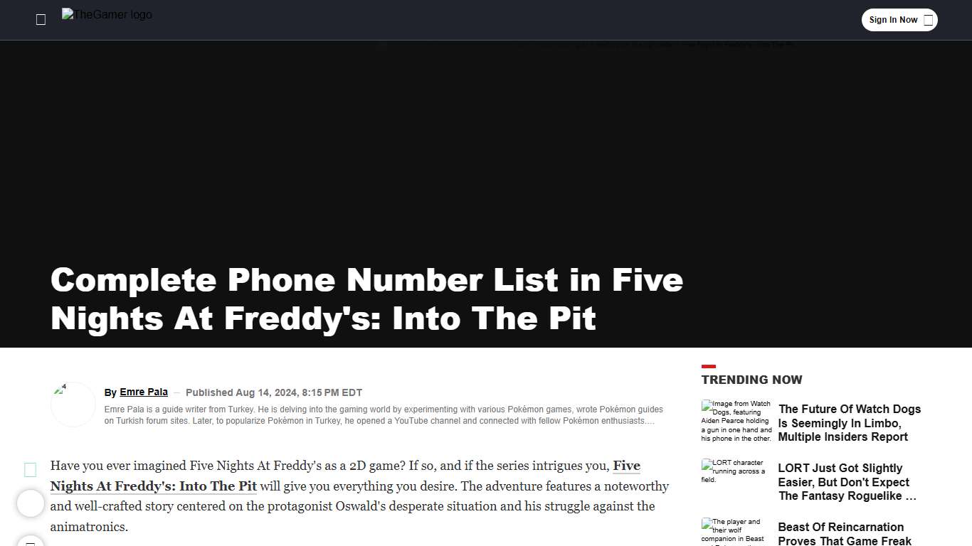 Complete Phone Number List in Five Nights At Freddy's: Into The Pit